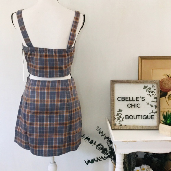 🆕 Blue Plaid Crop Top & Mini Skirt Set - Picture 3 of 8